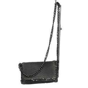 Reptile Crossbody Bag Chain Long Strap Olive Green Gray Leather Italy 8.5 x 5.5